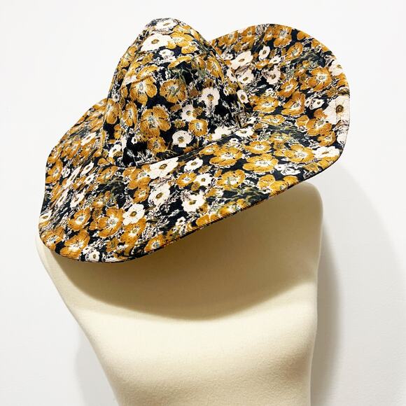 Anthropologie floral corduroy wide brim hat